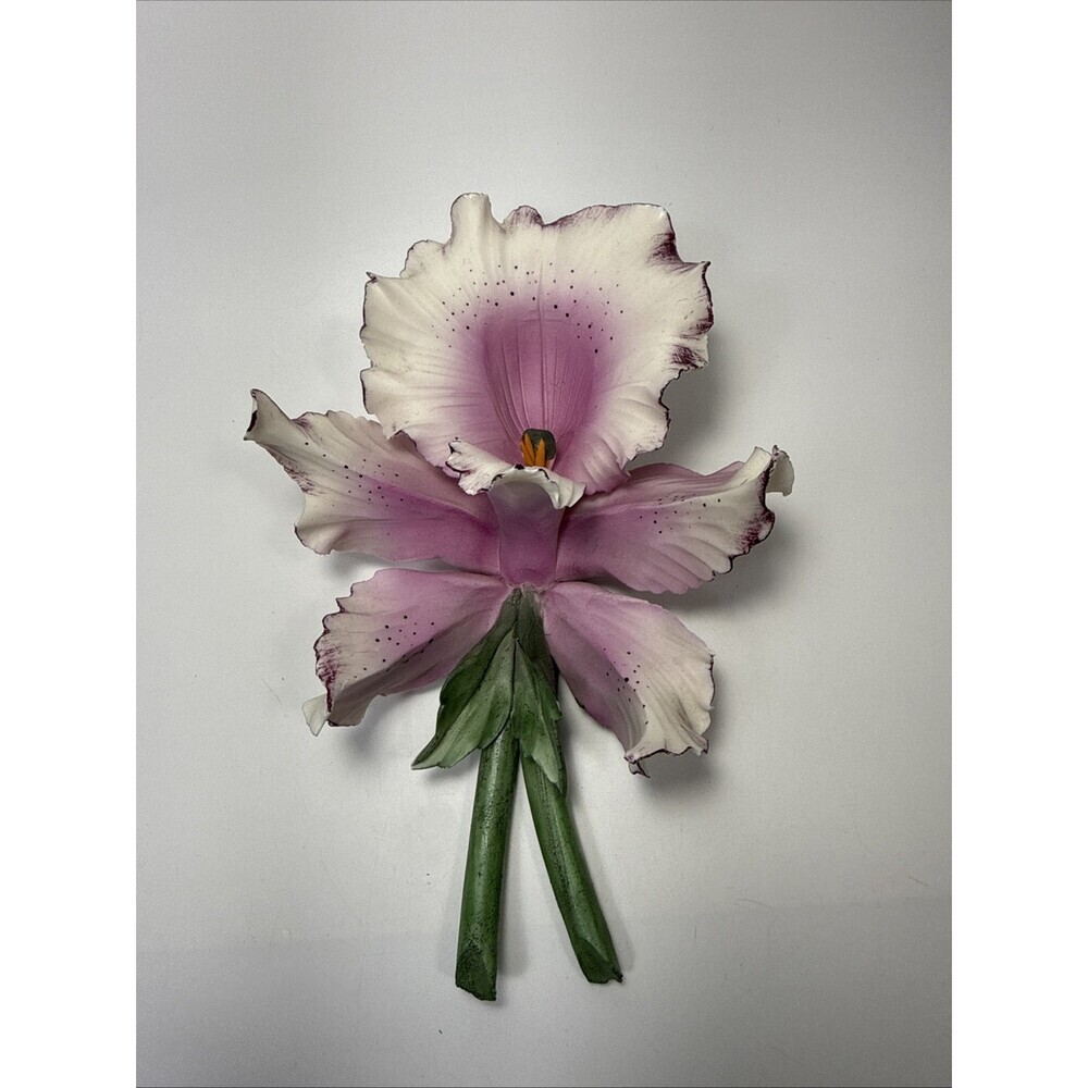 Vintage Capodimonte Made in Italy Purple/Pink Orchid Iris Flower w/ Backstamp #1
